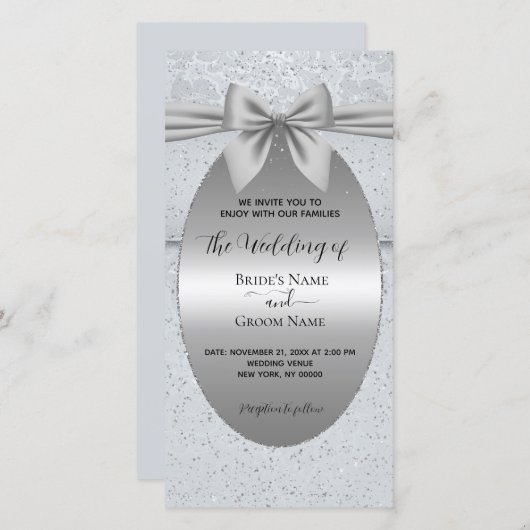 Silver Vintage with Bow Wedding Invitation (正面/裏面)