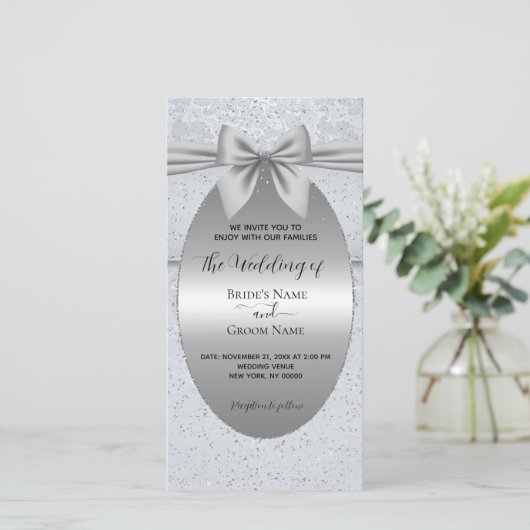 Silver Vintage with Bow Wedding Invitation (スタンド正面)