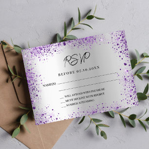 Silver violet purple結婚の応答RSVP 出欠カード