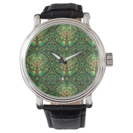 Silver watch with intricate tree design  腕時計