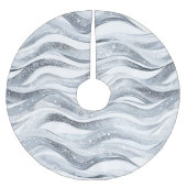 Silver White Christmas Stripes ブラッシュドポリエステルツリースカート (正面)