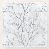 Silver White Christmas Winter Trees ガラスコースター (正面)