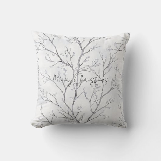 Silver White Christmas Winter Trees クッション (正面)