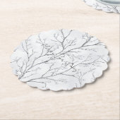 Silver White Christmas Winter Trees ペーパーコースター (アングル)