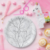 Silver White Christmas Winter Trees ペーパープレート (パーティー)