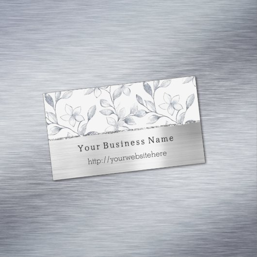 Silver White Floral Business name website マグネット名刺 (インサイチュ)