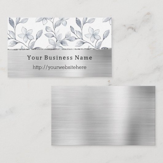 Silver White Floral Business name website 名刺 (正面/裏面)