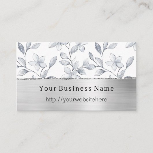 Silver White Floral Business name website 名刺 (正面)