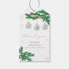 Silver Winter Clothesline Ornaments Baby Shower ギフトタグ