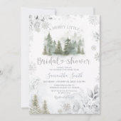Silver Winter Pine Tree Merry Little Bridal Shower 招待状 (正面)