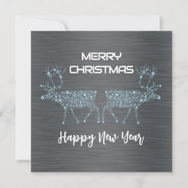 Silver wish card Christmas new year blue reindeer シーズンカード
