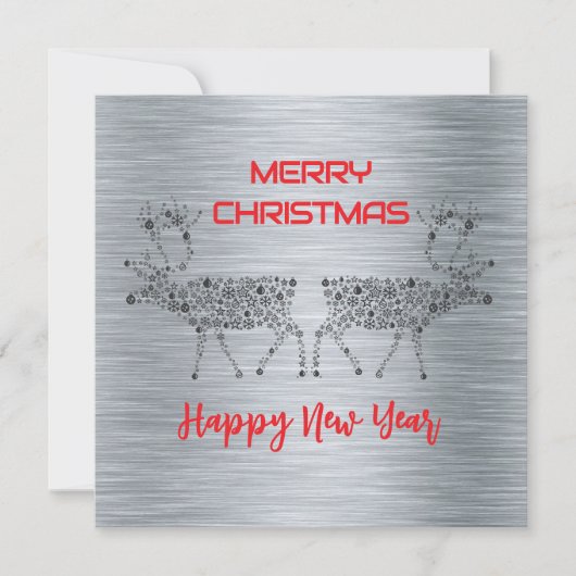 Silver wish card Merry Christmas new year reindeer シーズンカード (正面)