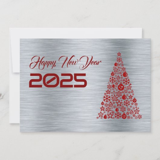 Silver wish card New Year with christmas tree シーズンカード (正面)