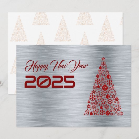 Silver wish card New Year with christmas tree シーズンカード (正面/裏面)