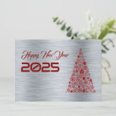 Silver wish card New Year with christmas tree シーズンカード (スタンド正面)