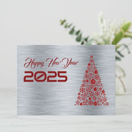 Silver wish card New Year with christmas tree シーズンカード (スタンド正面)