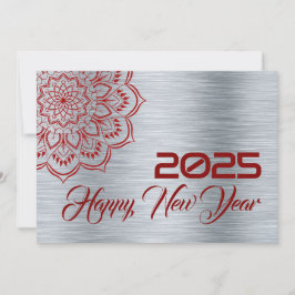 Silver wish card New Year with mandala シーズンカード