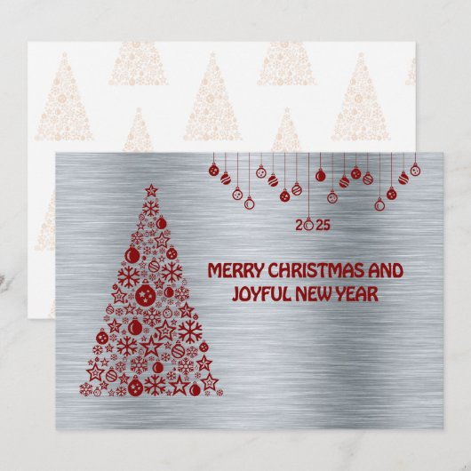 Silver wish card New Year with tree & balls シーズンカード (正面/裏面)