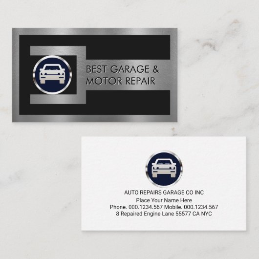 Silver Wrench Frame On Car Nut Logo 名刺 (正面/裏面)