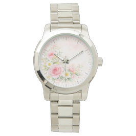 Silver wristwatch with a soft floral design – blos 腕時計