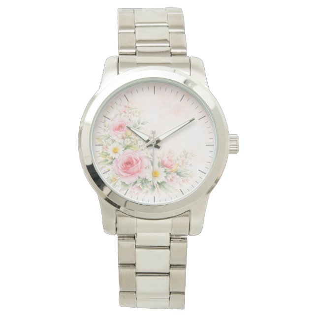 Silver wristwatch with a soft floral design – blos 腕時計 (正面)