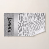 Silver Zebra Print Glitter Personalized バスタオルセット (ハンドタオル)