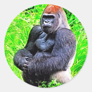 Silverbackのゴリラの写真の絵画 ラウンドシール