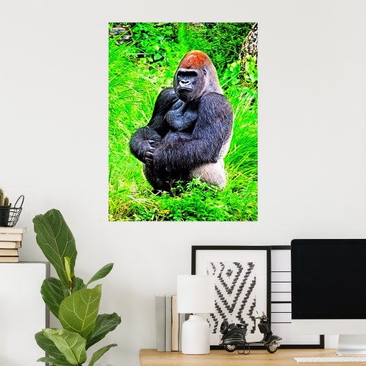 Silverback Gorilla写真絵画ズ ポスター (ホームオフィス)