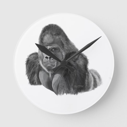 Silverback Gorilla Clock ゴリラの時計 ラウンド壁時計 (正面)