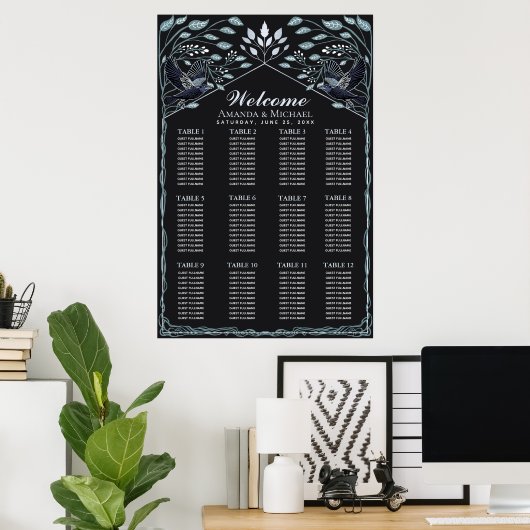 SilverEnchanted Gothic Raven Wedding Seating Chart ポスター (ホームオフィス)