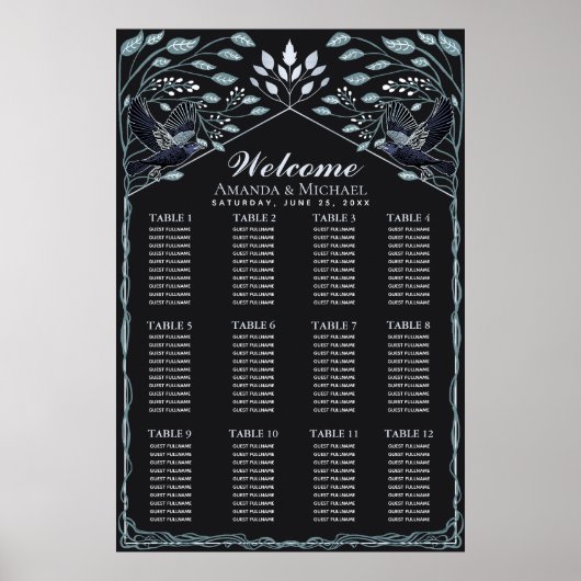 SilverEnchanted Gothic Raven Wedding Seating Chart ポスター (正面)
