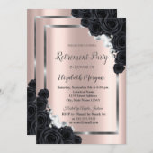 SilverFrame,エレガントブラックバラリタイア 招待状 (正面/裏面)