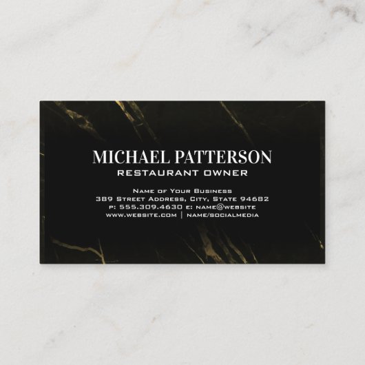 Silverware金ゴールドロゴ |黒い大理石 名刺 (裏面)