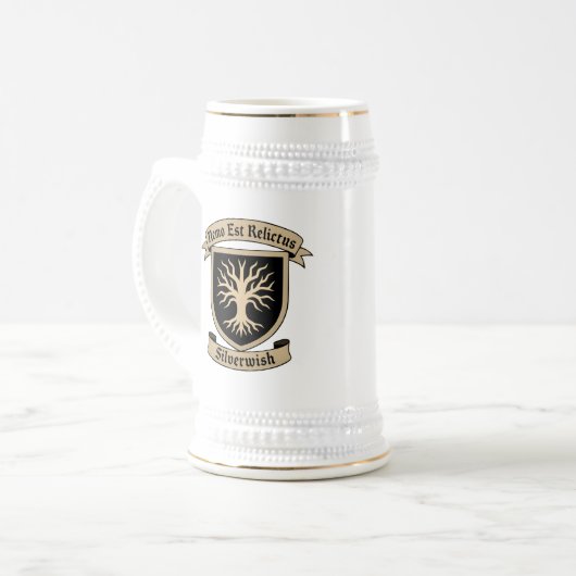 SilverWish Crest and motto Tankard on White&Black ビールジョッキ (正面左)