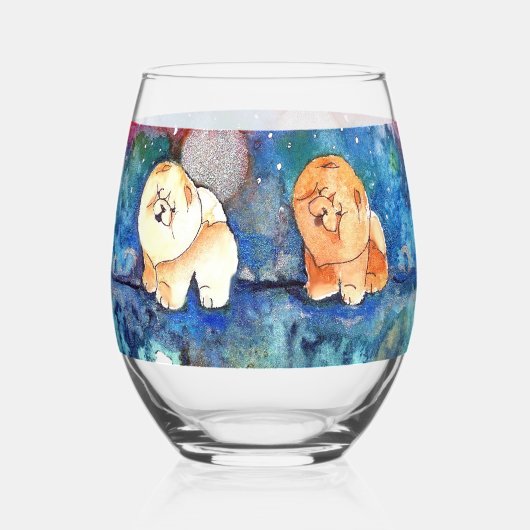 SILVERY MOON CHOW犬の水の色の岩または ステムなしワイングラス (正面)