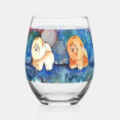 SILVERY MOON CHOW犬の水の色の岩または ステムなしワイングラス (裏面)