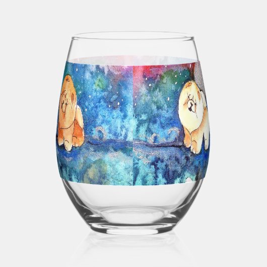 SILVERY MOON CHOW犬の水の色の岩または ステムなしワイングラス (左)