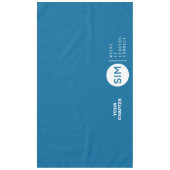 SIMロゴとタグラインのティール(緑がかった色) テーブルクロス (正面)