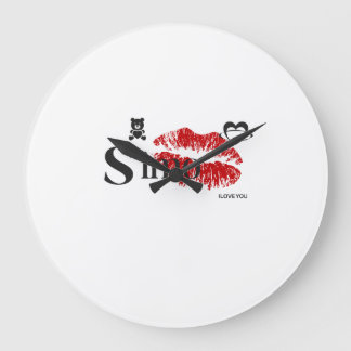 Simo I Love You ❤️ | Romantic Love Design ラージ壁時計