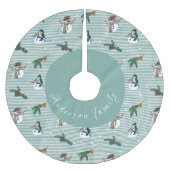 Simpáticos muñecos de nieve sobre fondo rayado ブラッシュドポリエステルツリースカート (正面)