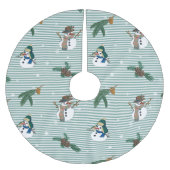 Simpáticos muñecos de nieve sobre fondo rayado ブラッシュドポリエステルツリースカート (正面)