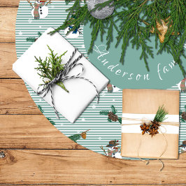 Simpáticos muñecos de nieve sobre fondo rayado ブラッシュドポリエステルツリースカート