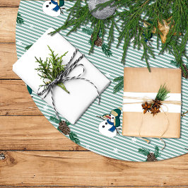 Simpáticos muñecos de nieve sobre fondo rayado ブラッシュドポリエステルツリースカート