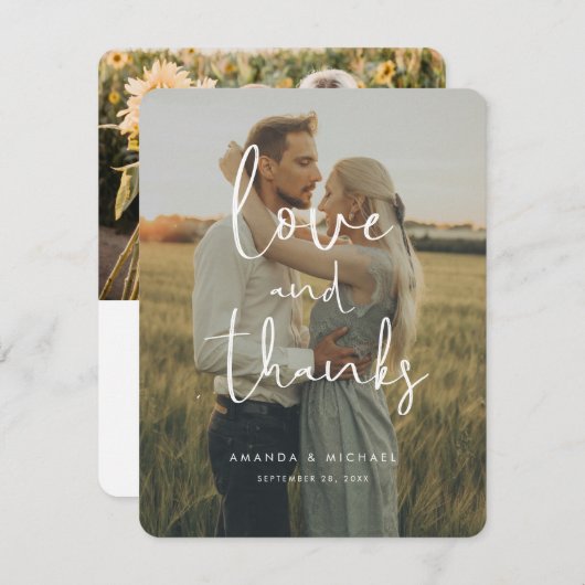 Simpe モダン Handwritingの結婚写真 サンキューカード (正面/裏面)