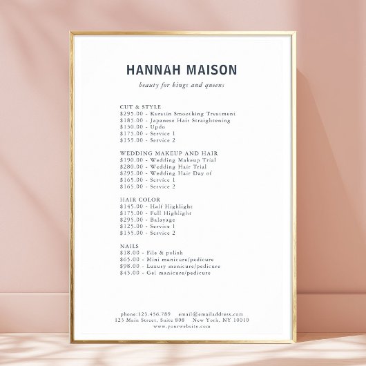 Simpel、モダンプロフェッショナル、サロン、価格表 ポスター