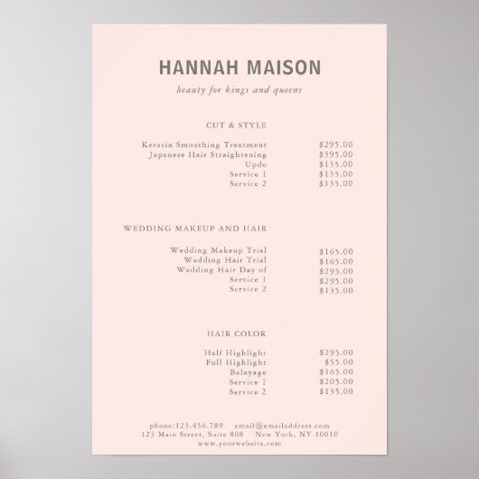 Simpel、モダンプロフェッショナル、サロン、価格表 ポスター (正面)