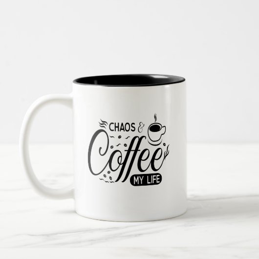 Simpel Humor Morning Chaos Coffee My Life Bold  ツートーンマグカップ (左)