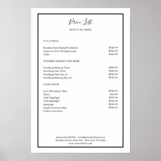 Simpel White Black Price List ポスター (正面)