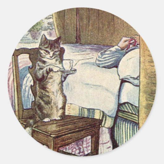 Simpkin the Cat Serves Tea - Beatrix Potter ラウンドシール (正面)