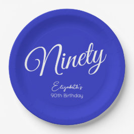 Simple モダン Script 王室の Blue 90th誕生日 ペーパープレート